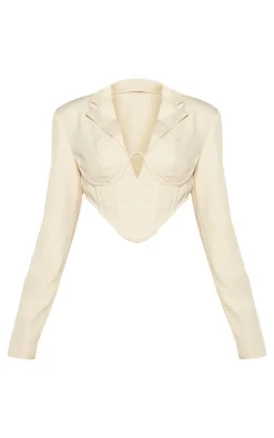 Cream Woven Corset Under Wire Cropped Blazer