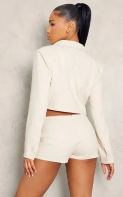 Cream Woven Cropped Blazer