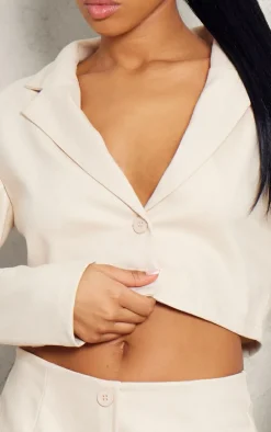 Cream Woven Cropped Blazer