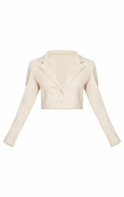 Cream Woven Cropped Blazer