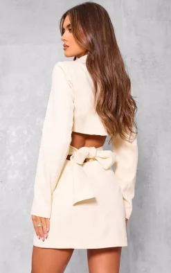 Cream Woven Cut Out Tie Back Blazer Dress