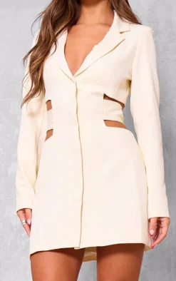 Cream Woven Cut Out Tie Back Blazer Dress