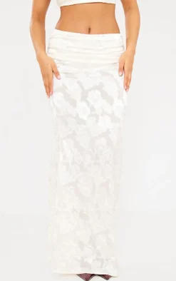 Cream Woven Floral Low Rise Fishtail Maxi Skirt
