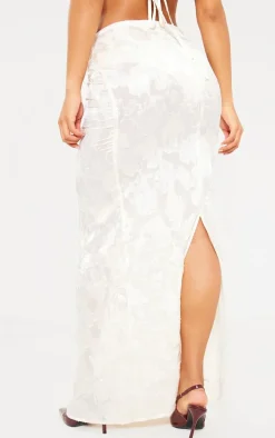 Cream Woven Floral Low Rise Fishtail Maxi Skirt