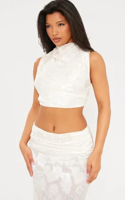 Cream Woven Floral Low Rise Fishtail Maxi Skirt