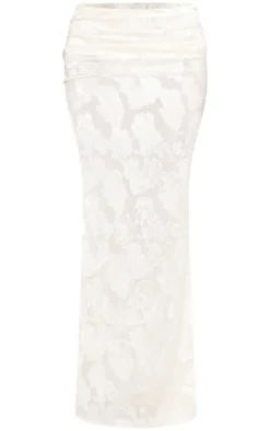 Cream Woven Floral Low Rise Fishtail Maxi Skirt