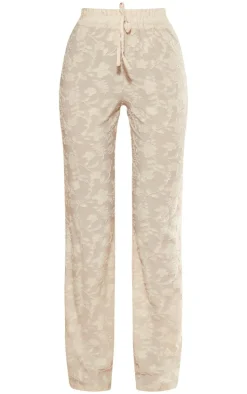 Cream Woven Floral Mid Rise Wide Leg Pants