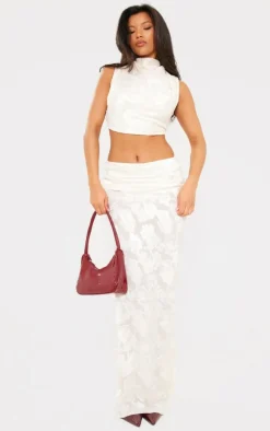 Cream Woven Floral Sleeveless Tie Back Crop Top