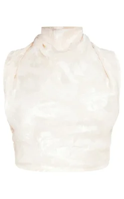 Cream Woven Floral Sleeveless Tie Back Crop Top