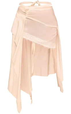 Cream Woven Handkerchief Hem Asymmetric Midi Skirt