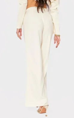 Cream Woven Pleated Mid Rise Wide Leg Pants