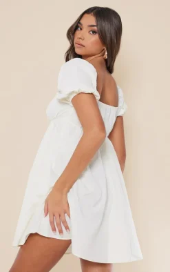 Cream Woven Ruched Bust Shift Dress