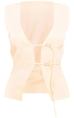 Cream Woven Tailored Belt Detail Vest