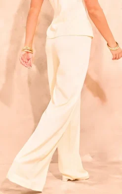 Cream Woven Tailored Belt Detail Wide Leg Pants