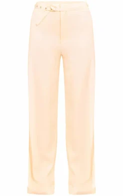 Cream Woven Tailored Belt Detail Wide Leg Pants