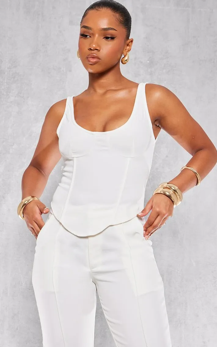Cream Woven Tailored Corset Top