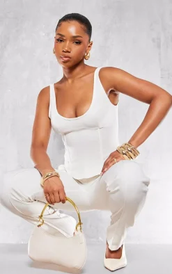 Cream Woven Tailored Corset Top