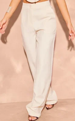 Cream Woven Tailored Mid Rise Wide Leg Pants