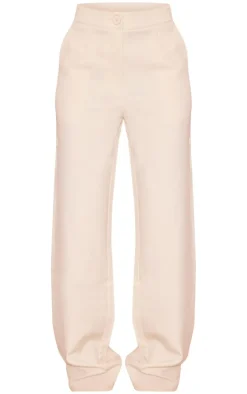 Cream Woven Tailored Mid Rise Wide Leg Pants