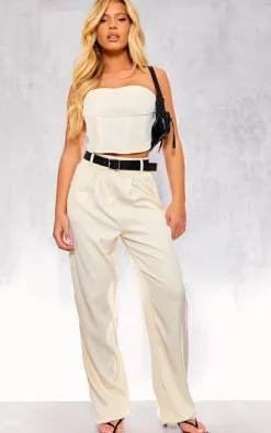 Cream Woven Tailored Pants