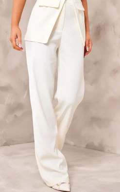 Cream Woven Tailored Straight Leg Pants
