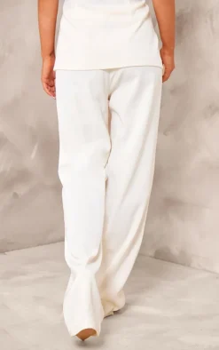Cream Woven Tailored Straight Leg Pants