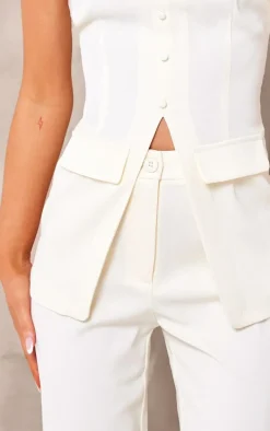 Cream Woven Tailored Straight Leg Pants