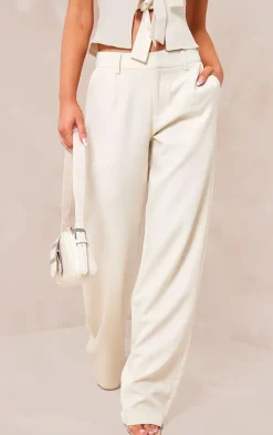 Cream Woven Tailored Straight Leg Mid Rise Pants