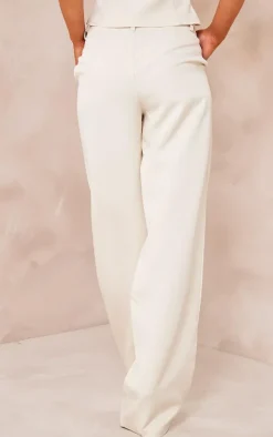 Cream Woven Tailored Straight Leg Mid Rise Pants