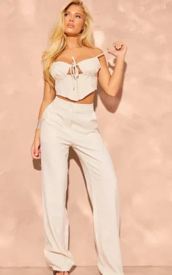 Cream Woven Tailored Tie Detail Corset