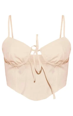 Cream Woven Tailored Tie Detail Corset