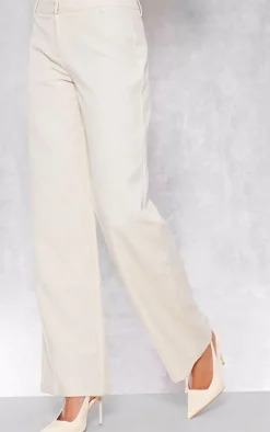 Cream Woven Tailored Wide Leg Belt Detail Pants