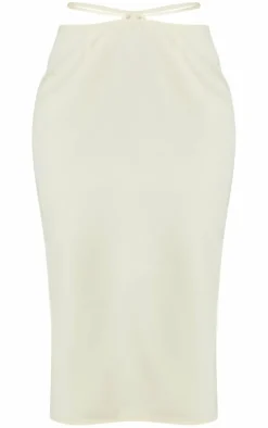 Cream Woven Tie Waist Midi Skirt