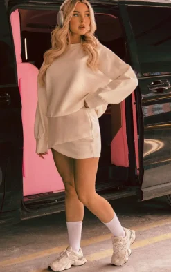 Cream Wrap Over Sweat Mini Skirt