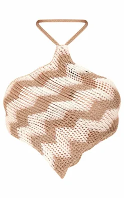 Cream Zigzag Knit Tie Neck Bralet