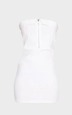 Cream Zip Front Utility Pocket Detail Bandeau Bodycon Dress