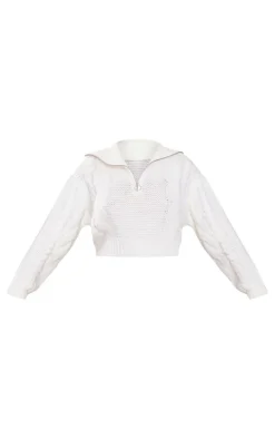 Cream Zip Up Knitted Cable Sweater