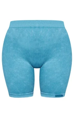 Dark Blue Acid Wash Seamless Ribbed Zip Up Cropped Sports Jacket