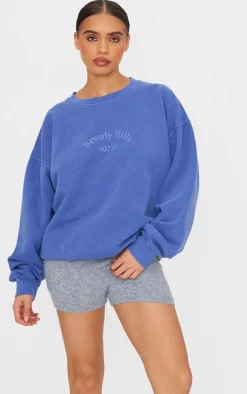 Dark Blue Beverly Hills Printed Washed Sweatshirt