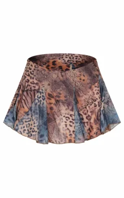 Dark Blue Mixed Leopard Printed Floaty Chiffon Mini Skirt