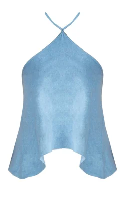 Dark Blue Premium Linen Look Halter Crop Top