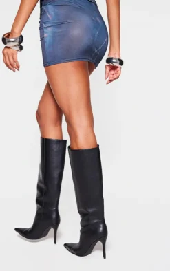 Dark Blue Print Slinky Micro Mini Skirt