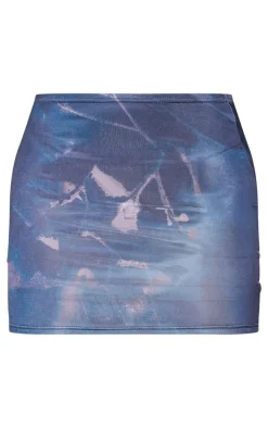 Dark Blue Print Slinky Micro Mini Skirt