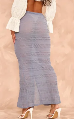 Dark Blue Sheer Textured Drape Front Maxi Skirt