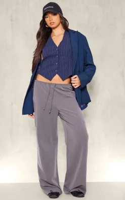 Dark Blue Woven Striped Fitted Vest