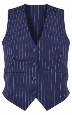 Dark Blue Woven Striped Fitted Vest