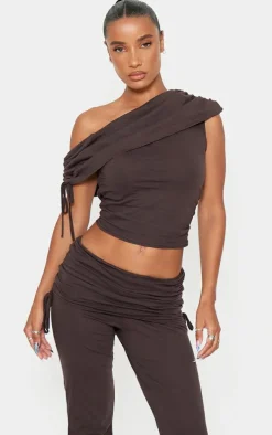 Dark Brown Foldover Flared Leggings