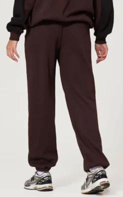 Dark Brown Print Embroidered Leisure Club Wide Leg Sweatpants
