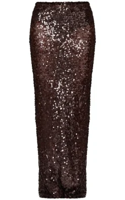 Dark Brown Sequin Mesh Maxi Skirt