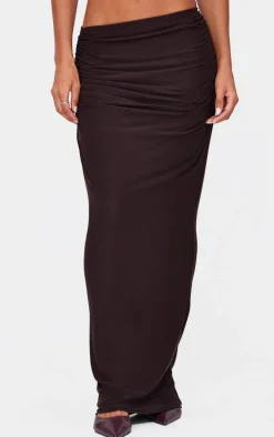Dark Brown Soft Touch Mid Rise Maxi Skirt